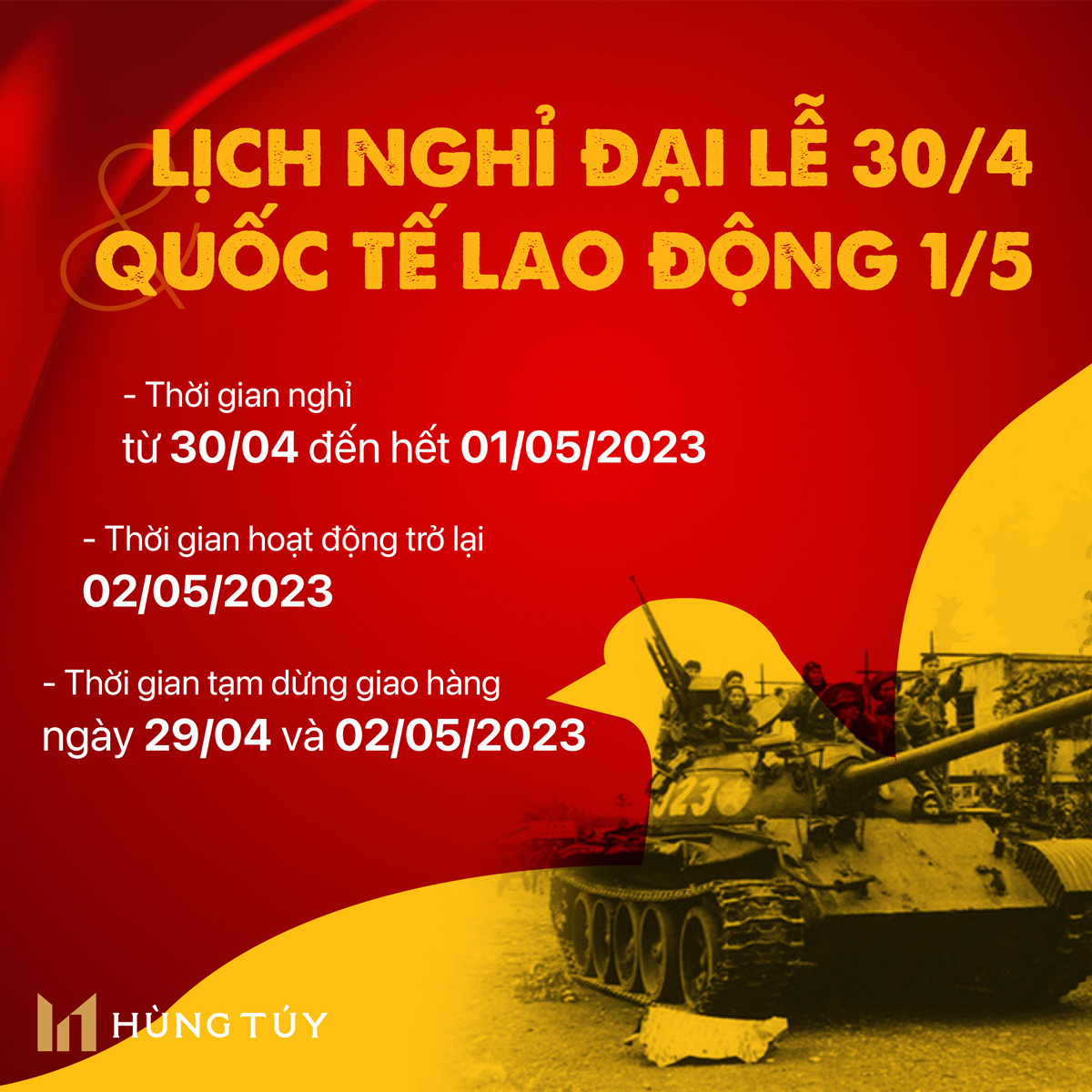 Thông báo nghỉ lễ 30/04 và 01/05 năm 2023