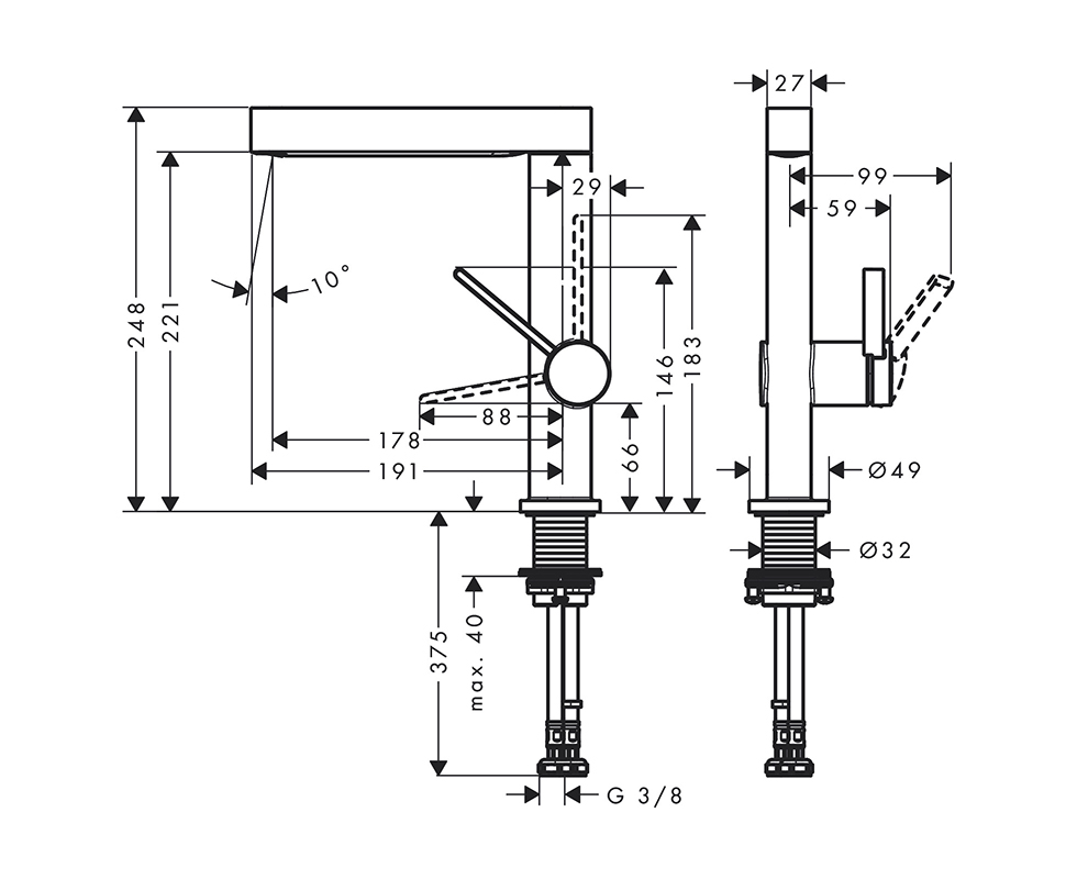 Bản vẽ kỹ thuật vòi chậu Hansgrohe - 76060000