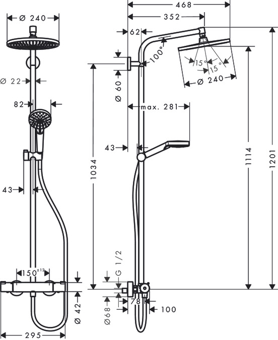 Bản vẽ kỹ thuật sen cây Hansgrohe - 27361000