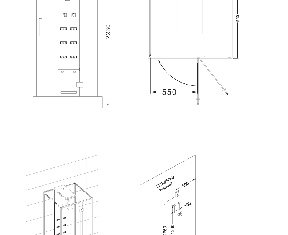 Bản vẽ kỹ thuật số 2 sản phẩm cabin xông hơi massage AB0006