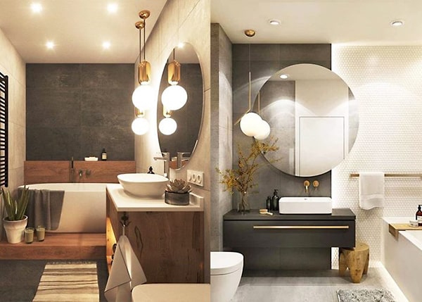 Phòng tắm hiện đại với đèn trang trí giúp bạn tận hưởng không gian lãng mạn thư giãn