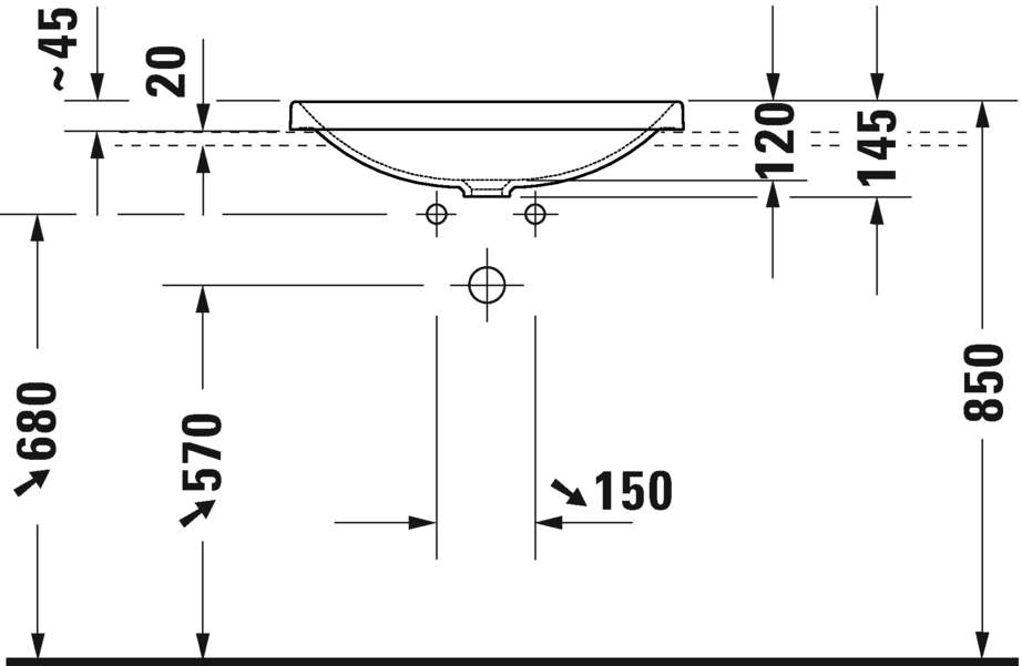 Bản vẽ kỹ thuật chậu dương bàn Duravit -  D-Neo 0358600000