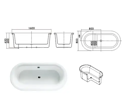 Bản vẽ kỹ thuật bồn tắm CRW - DB/DF1601